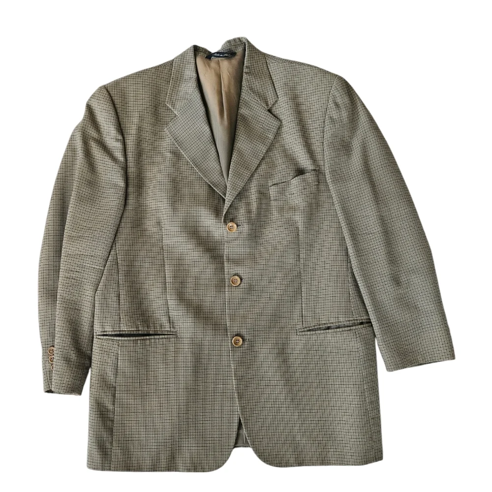 VTG LAMIFICIO PRIVERNUM Italian Tan & Navy Box Check 3-Button Blazer | S…